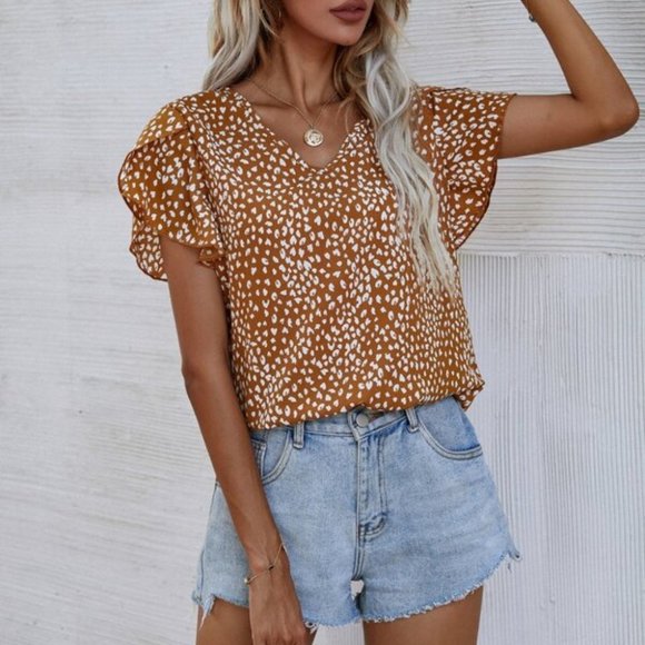 Leopard Print Butterfly Sleeve Blouse - Picture 6 of 6